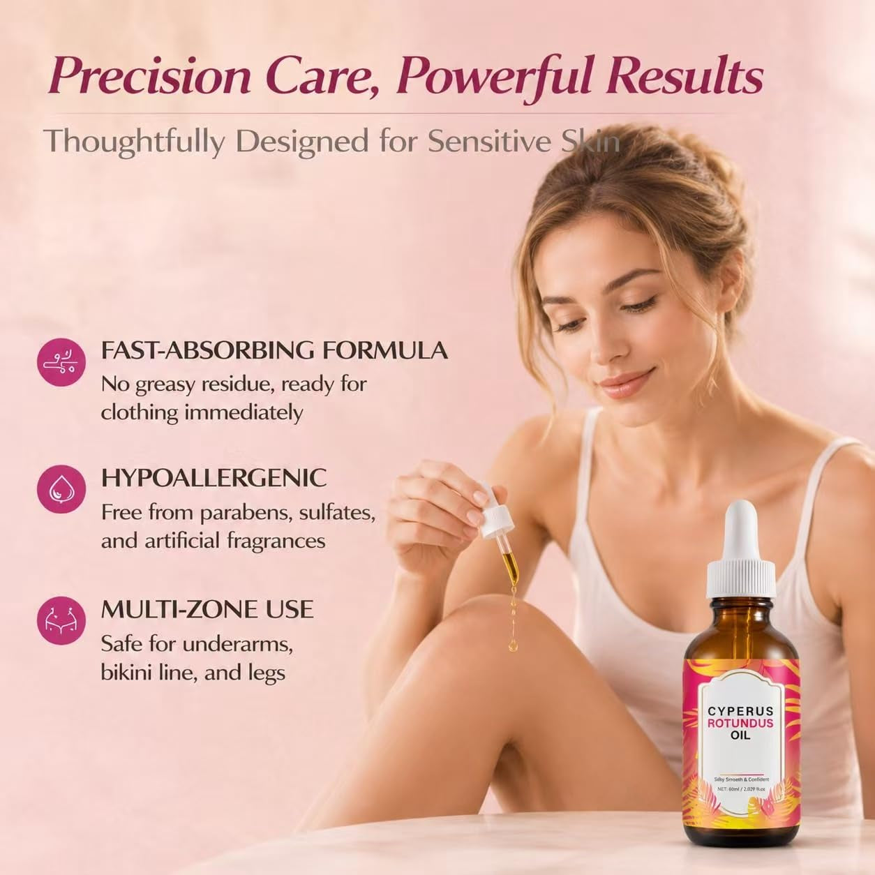 Cyperus Rotundus Oil, Cyperus Rotundus Oil for Hair Removal, Reduces Unwanted Hair Growth 2.02 Fl Oz (Pack of 1)