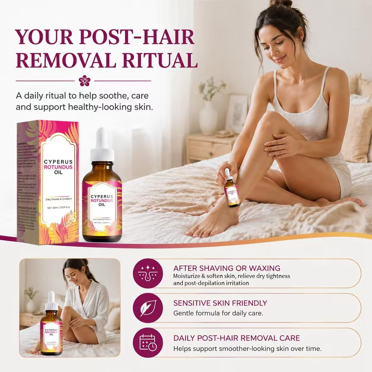 Cyperus Rotundus Oil, Cyperus Rotundus Oil for Hair Removal, Reduces Unwanted Hair Growth 2.02 Fl Oz (Pack of 1)